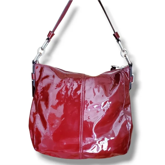 Coach F17861 Chelsea Wine Red Patent Leather Ashlyn Hobo Shoulder Bag Handbag - Picture 6 of 17